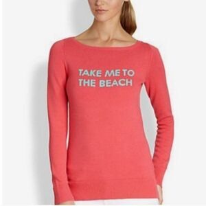 Lilly Pulitzer Beach Logo Knit Cotton Long Sleeve Sweater Pink Size M